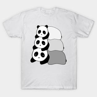 Sleepy Panda Stack (Grey, White Background) T-Shirt